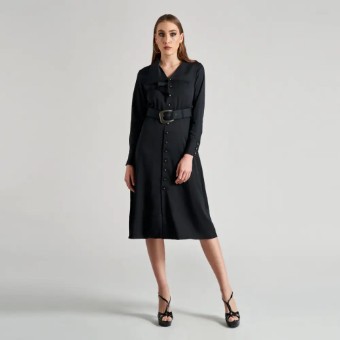 Cenia Asymmetric Flared Collar A-line Midi CN7415 #1 thumbnail