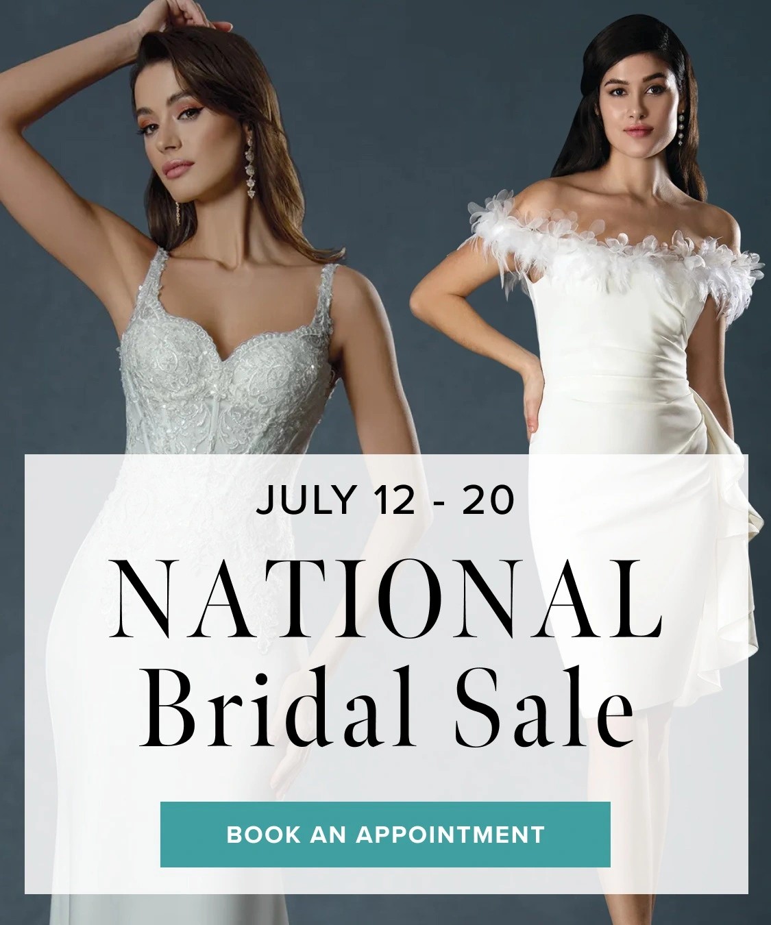 3 Models wearing bridal gown, National Bridal Sale mobile banner