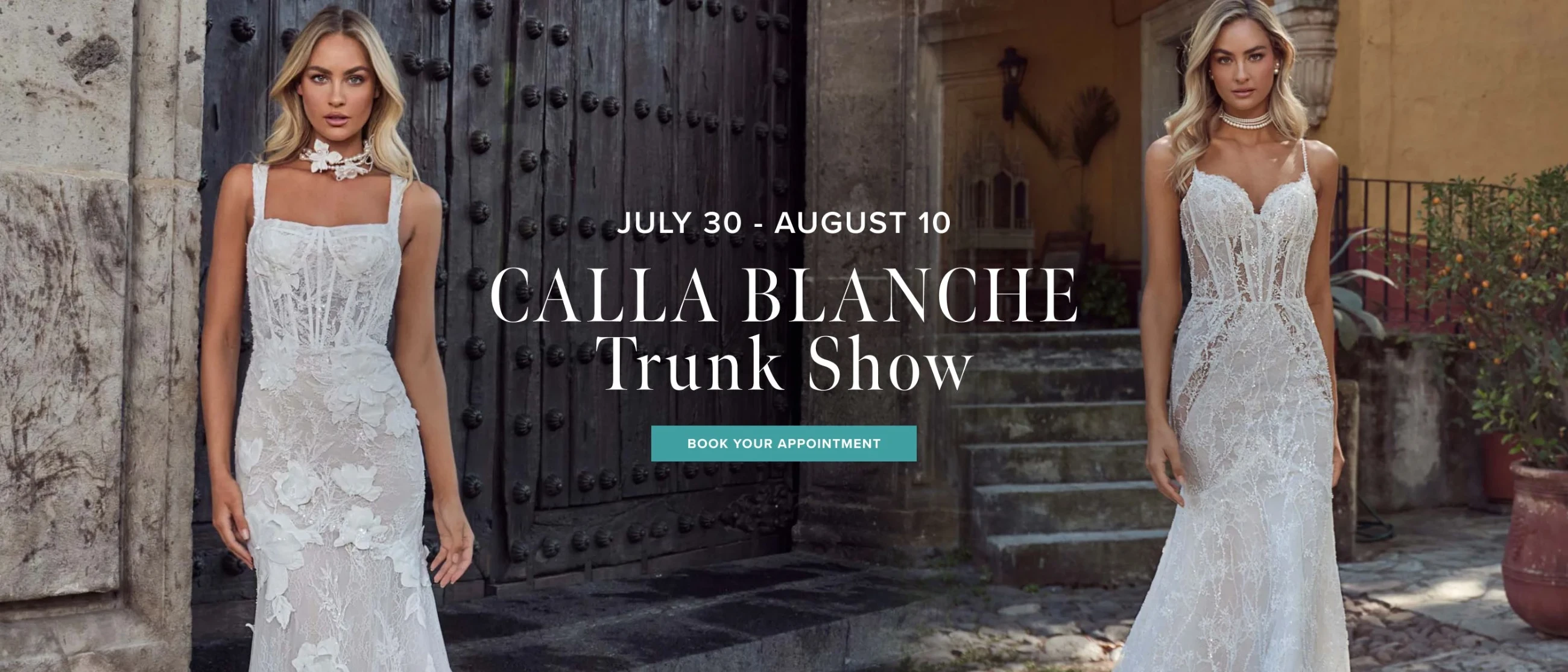 2 models wearing calla blanche Denise and Khelani, desktop banner