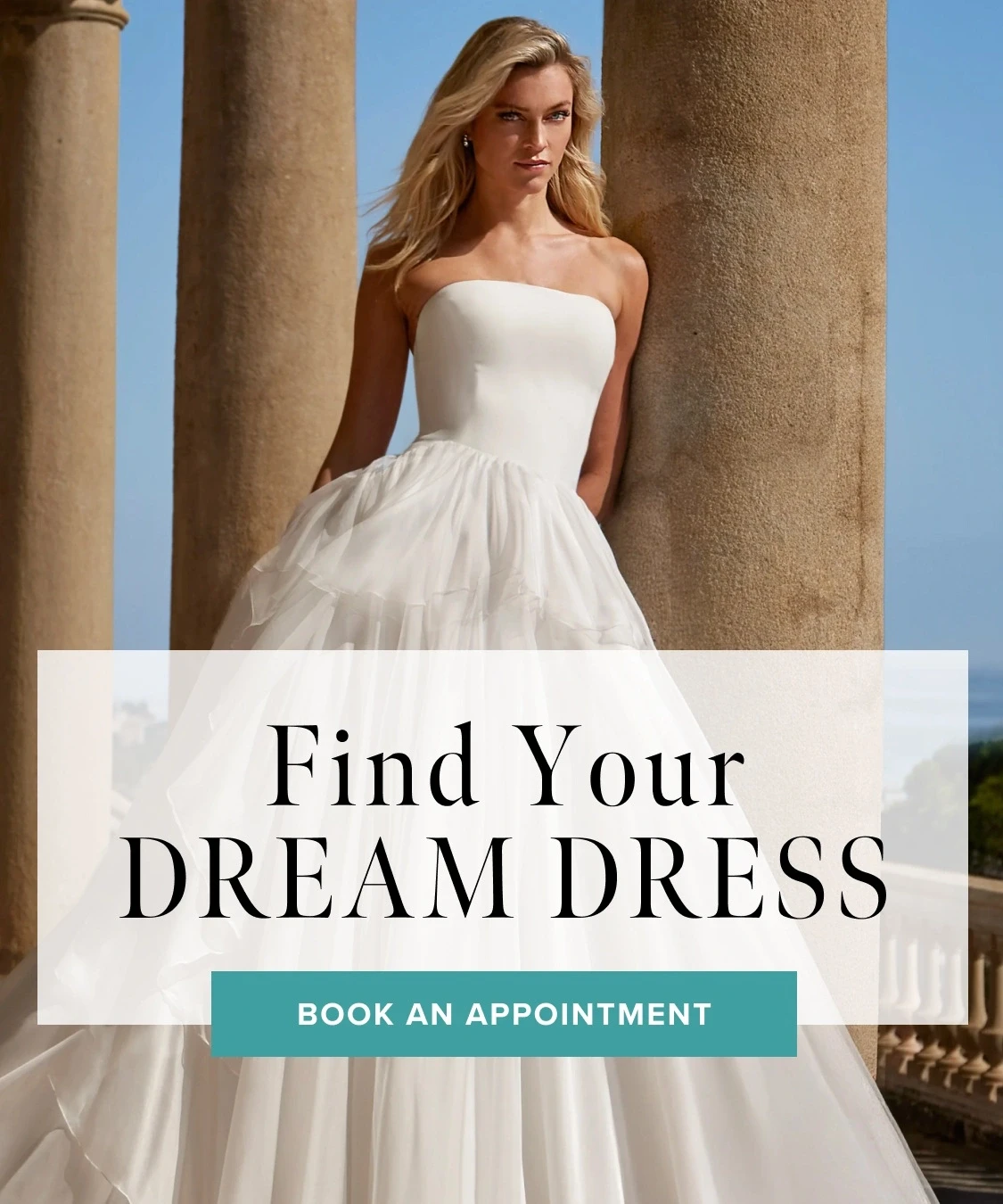 Model wearing bridal dress, mobile banner