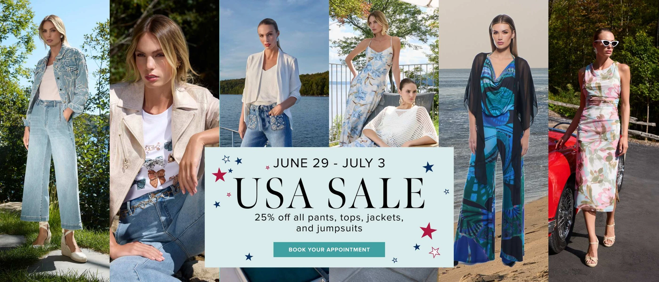 models wearing daywear clothes, USA sale desktop banner