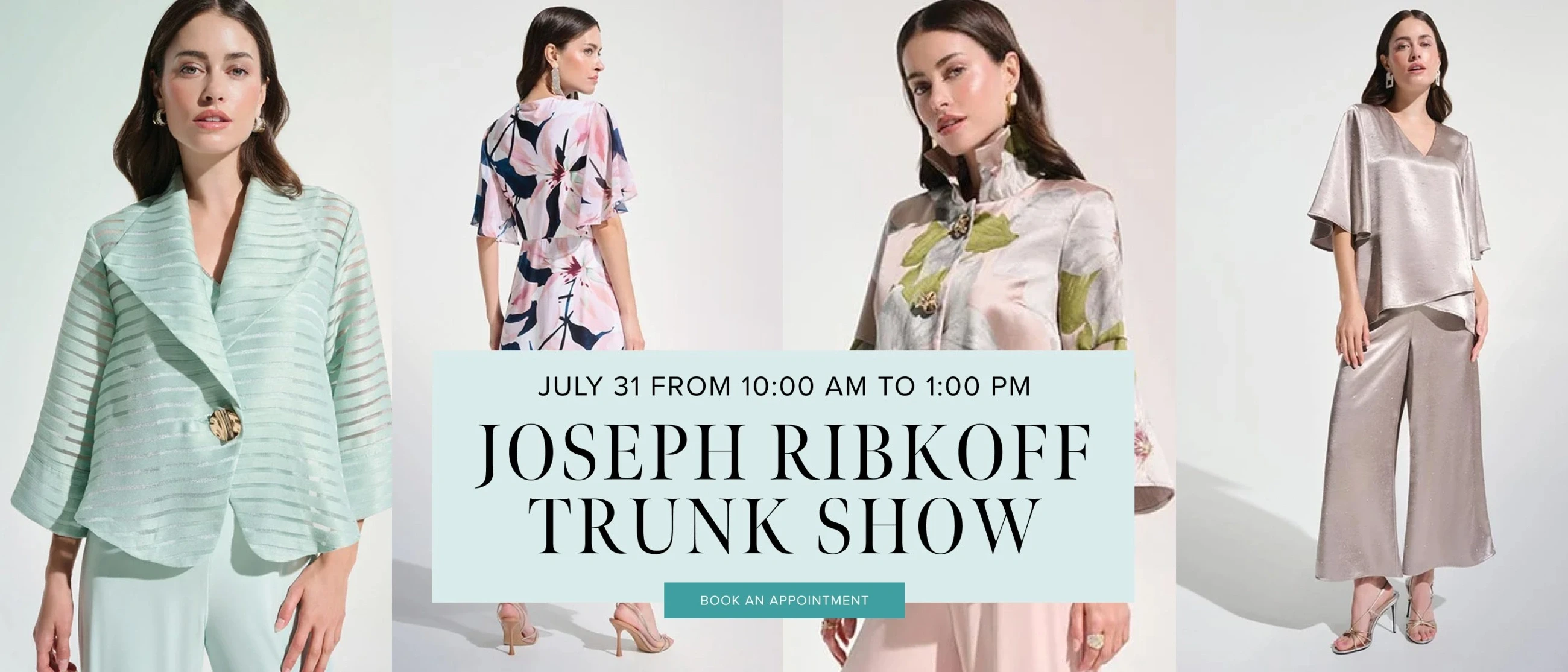 Models wearing Joseph Ribkoff dresses, Trunk Show desktop banner