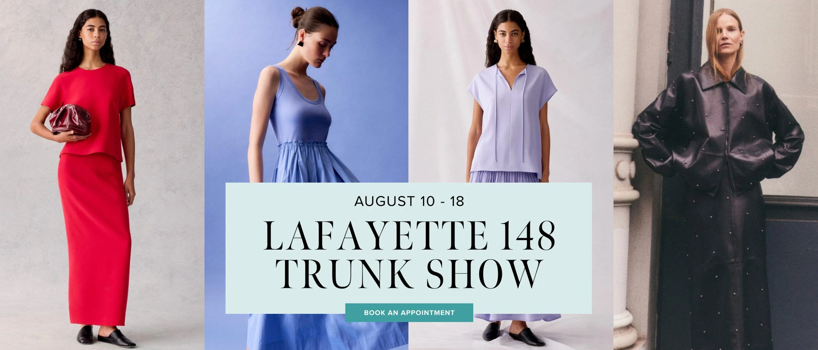 Models wearing Lafayette 148 dresses, desktop banner
