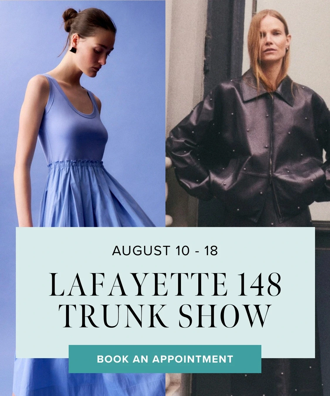 Models wearing Lafayette 148 dresses, mobile banner