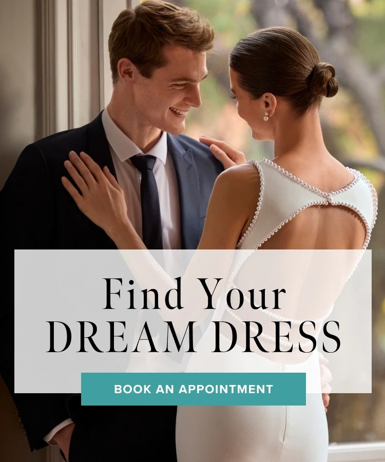 Models wearing Suit and Bridal dress, Find Your Dream Dress mobile banner